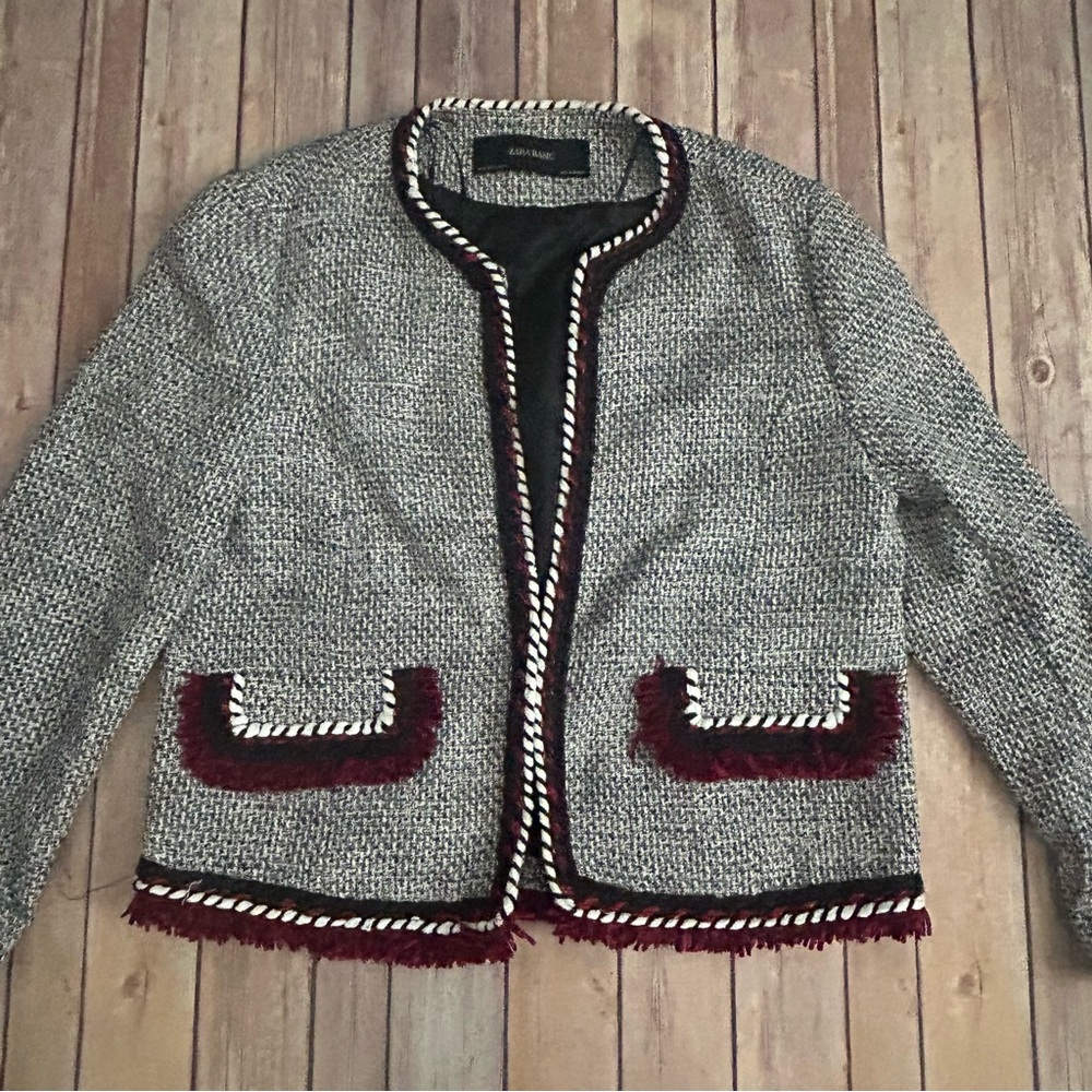 Zara Black and White Tweed Jacket | Size XL - Picture 3 of 9